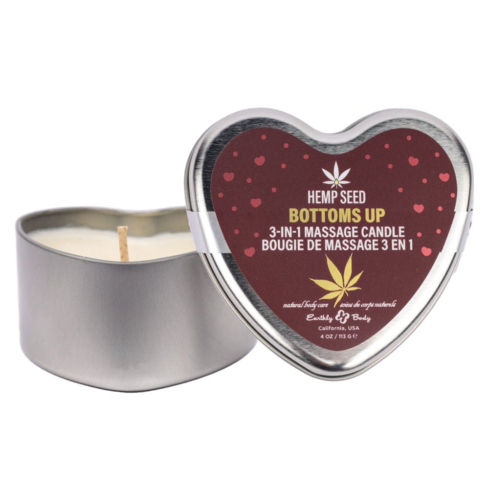 EB Hemp Seed 3 in 1 Massage Heart Candle - Bottom's Up - Bottoms Up (Wild Blueberries, Dewy Meadow - grass, Sweet Wildflowers) - 113 g – Sex toys NZ by Naughtyhut. Discreet delivery nationwide.
