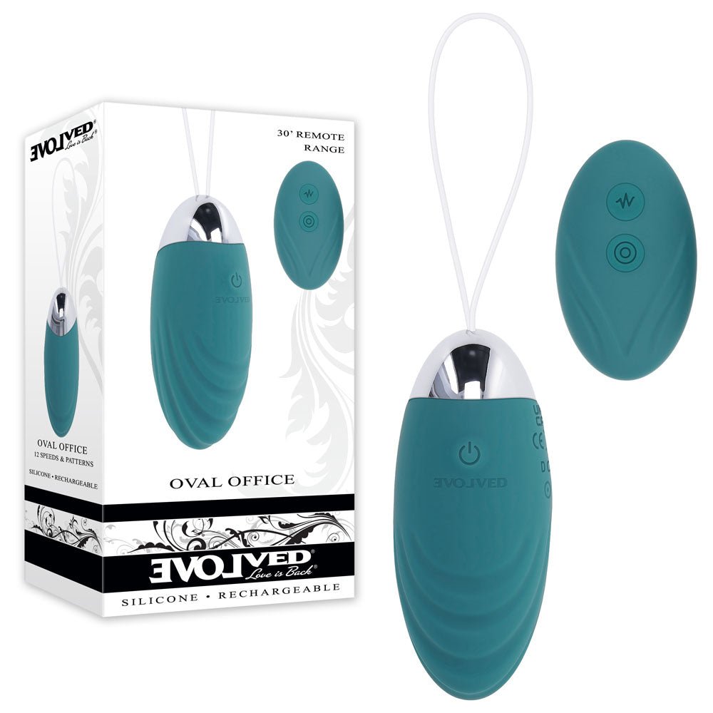Evolved OVAL OFFICE - Green 8.5 cm USB Rechargeable Wireless Egg with Remote Control – Sex toys NZ by Naughtyhut. Discreet delivery nationwide.