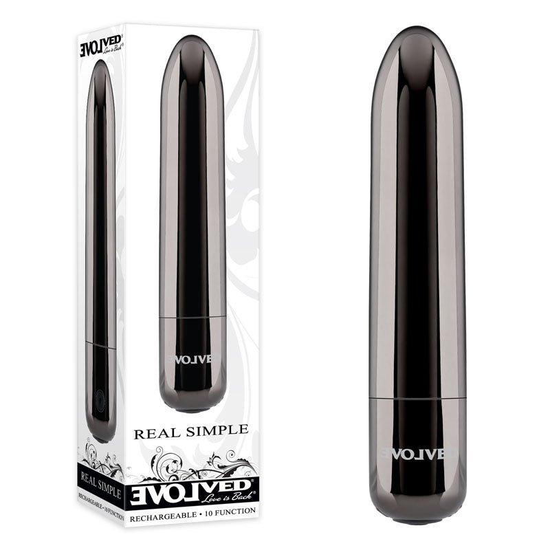 Evolved REAL SIMPLE - Black Chrome 10 cm USB Rechargeable Bullet – Sex toys NZ by Naughtyhut. Discreet delivery nationwide.