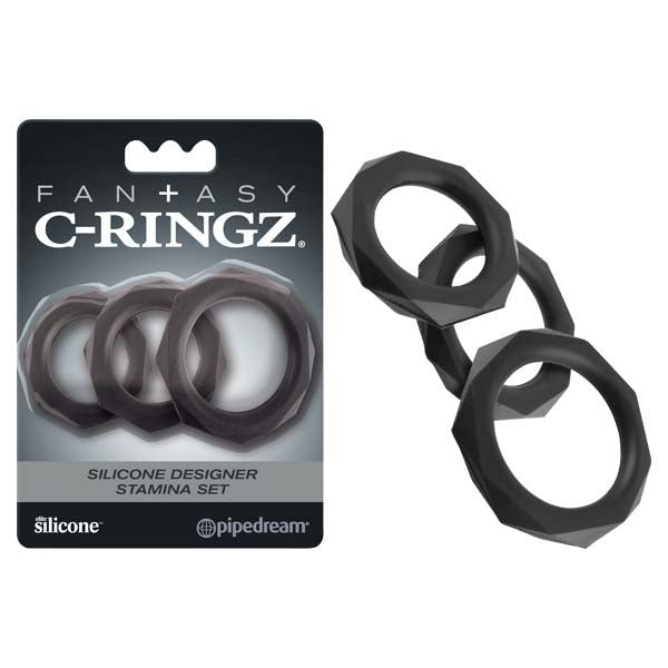 Fantasy C - Ringz Silicone Designer Stamina Set - Black Cock Rings - Set of 3 Sizes – Sex toys NZ by Naughtyhut. Discreet delivery nationwide.