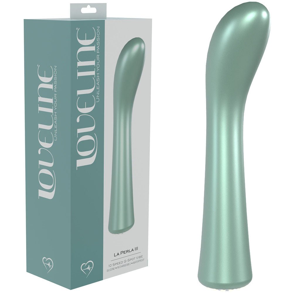 LOVELINE La Perla III - Green - Pearlescent Green 19.2 cm USB Rechargeable Vibrator – Sex toys NZ by Naughtyhut. Discreet delivery nationwide.