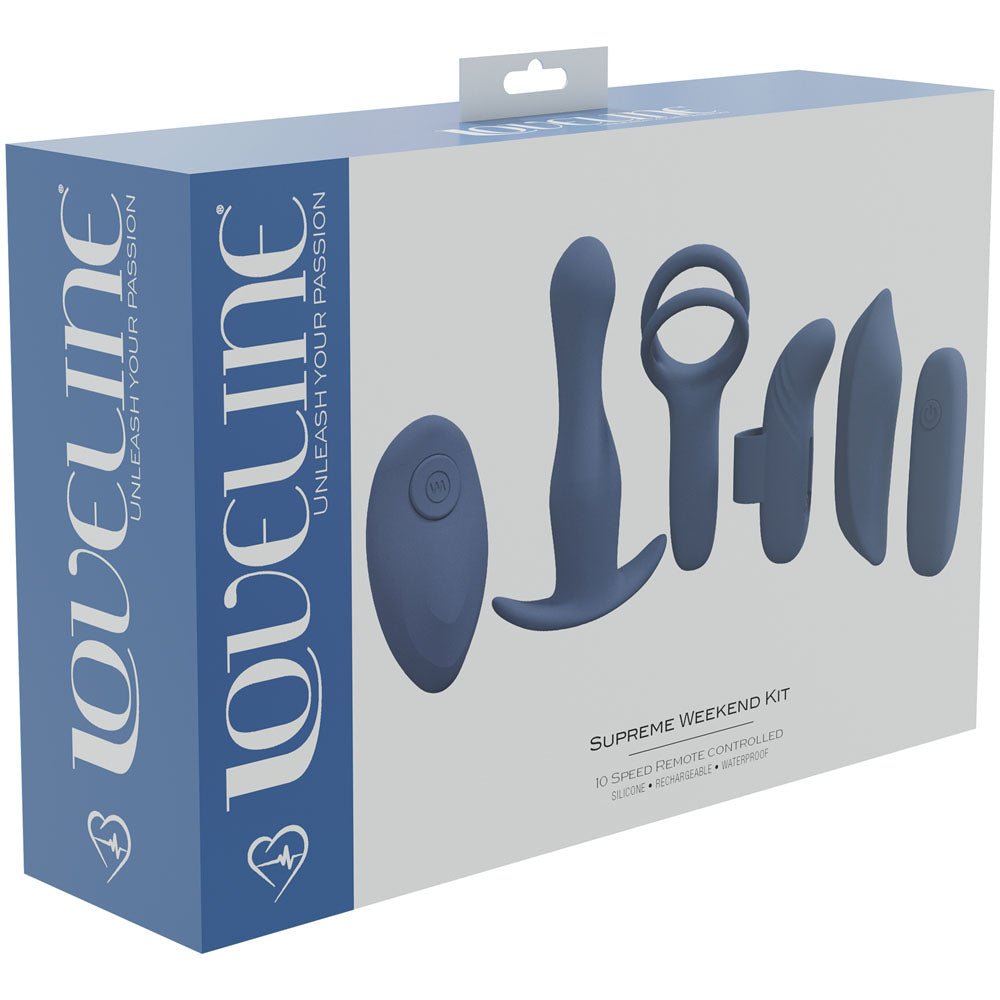 LOVELINE Supreme Weekend Kit - Blue - Blue USB Rechargeable 5 Piece Kit – Sex toys NZ by Naughtyhut. Discreet delivery nationwide.