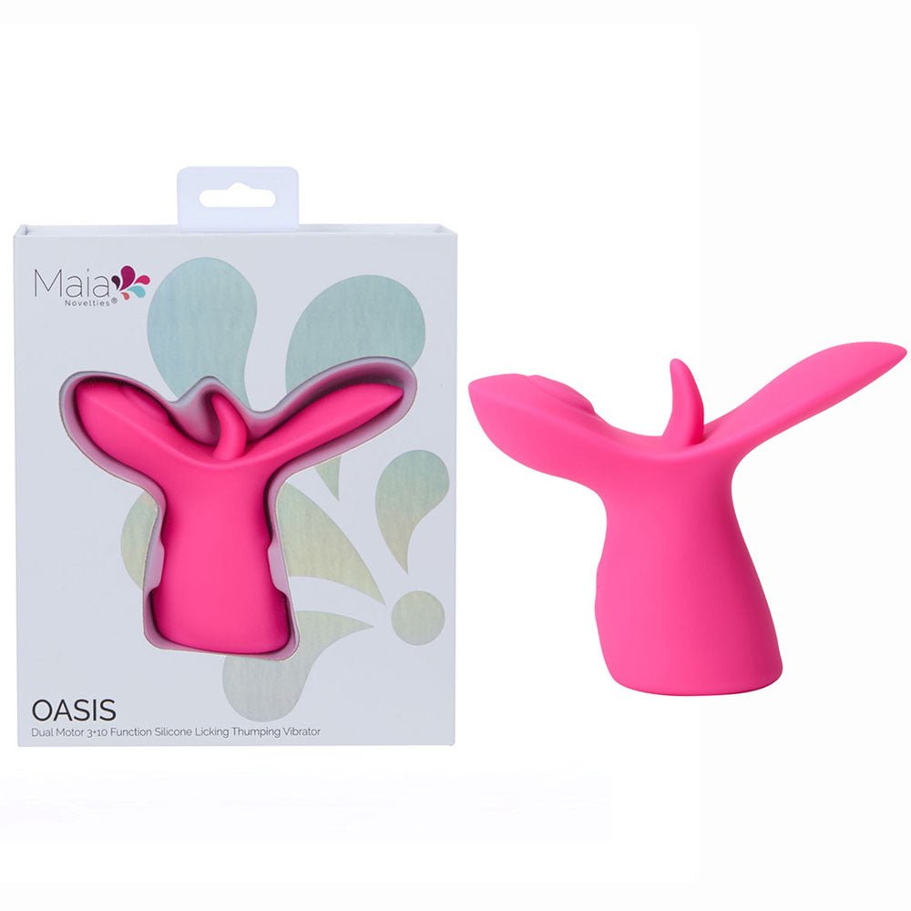 Maia OASIS - Pink - Pink USB Rechargeable Dual Motor Licking & Thumping Stimulator – Sex toys NZ by Naughtyhut. Discreet delivery nationwide.
