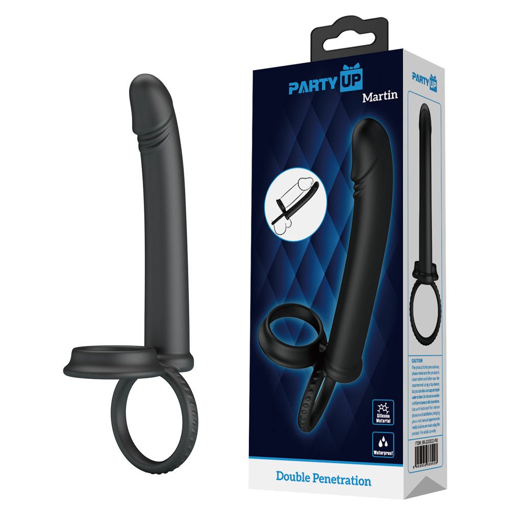 Party Up MARTIN Double Penetrator - Black Cock & Ball Rings with Double Penetrator – Sex toys NZ by Naughtyhut. Discreet delivery nationwide.