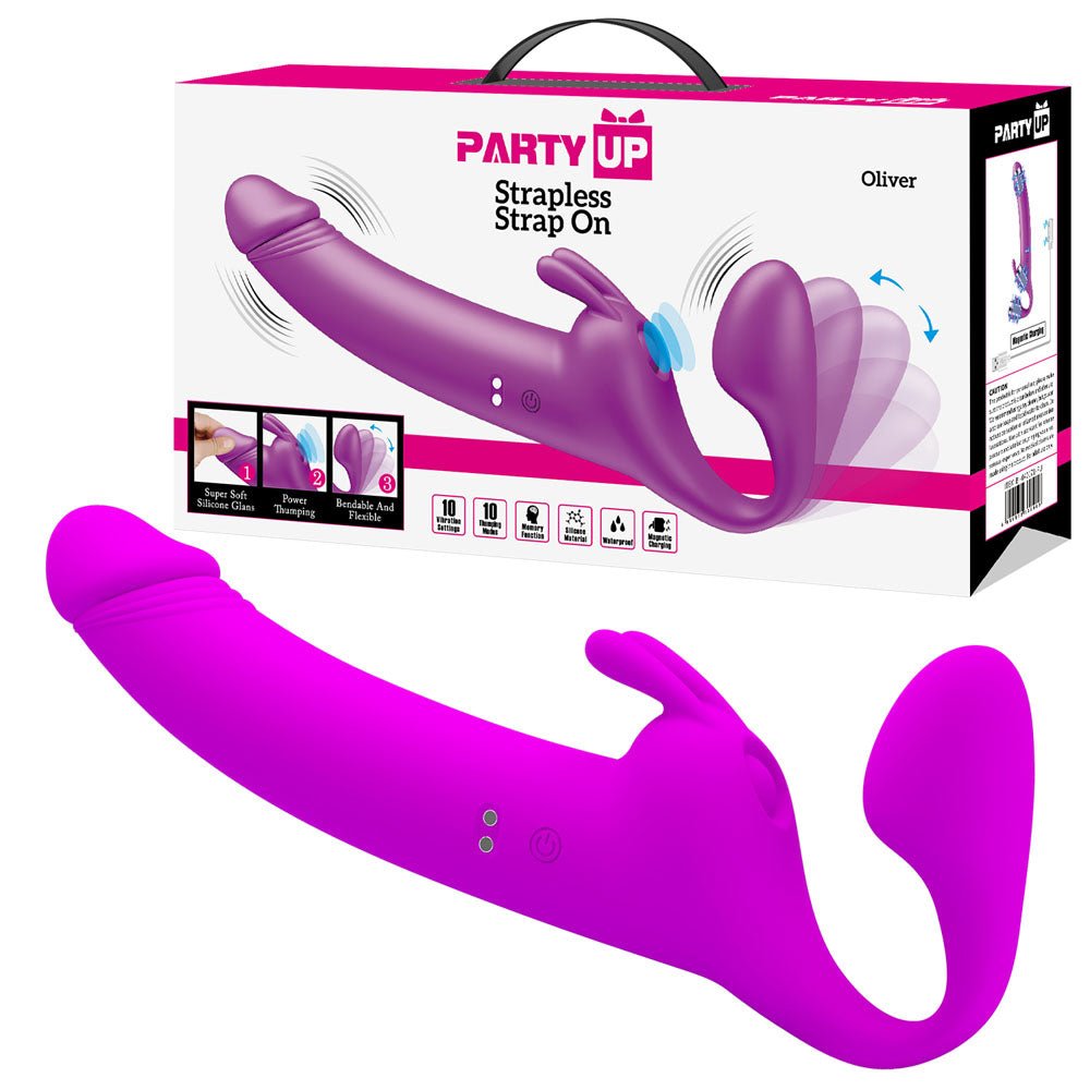 Party Up OLIVER Strapless Strap - On - Purple 28.3 cm USB Rechargeable Strapless Strap - On – Sex toys NZ by Naughtyhut. Discreet delivery nationwide.