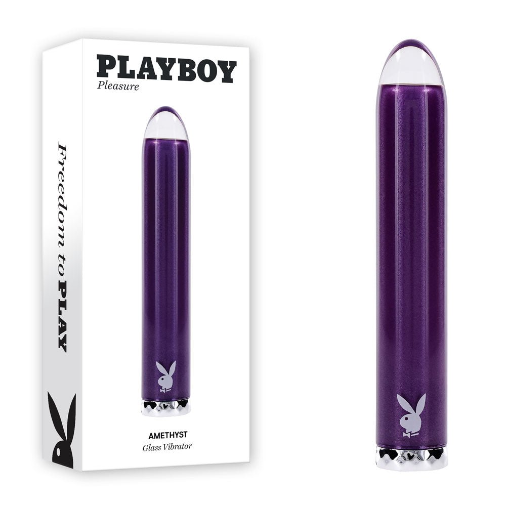 Playboy Pleasure AMETHYST - Purple 12.4 cm USB Rechargeable Glass Tipped Mini Vibrator – Sex toys NZ by Naughtyhut. Discreet delivery nationwide.