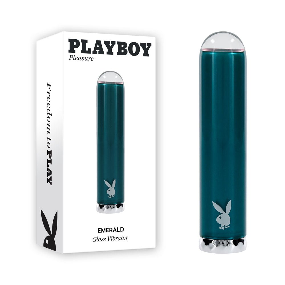 Playboy Pleasure EMERALD - Blue 9.1 cm USB Rechargeable Glass Tipped Bullet – Sex toys NZ by Naughtyhut. Discreet delivery nationwide.