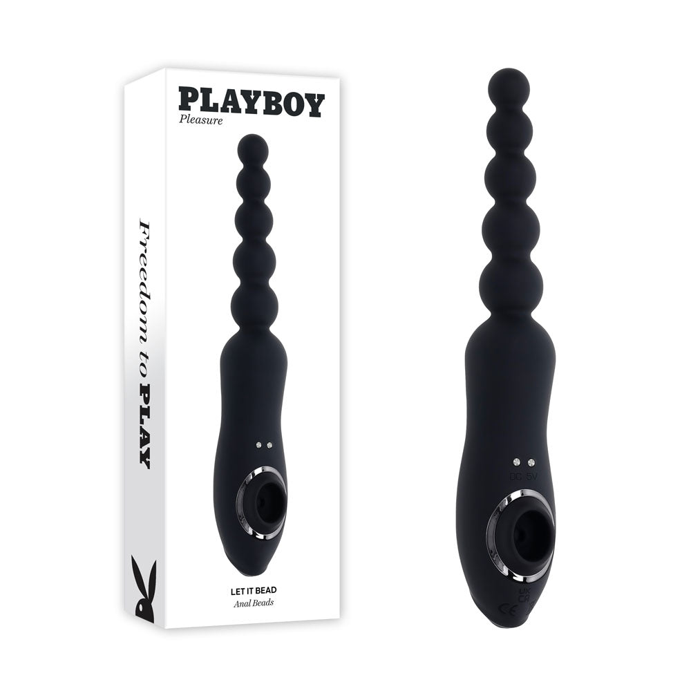 Playboy Pleasure LET IT BEAD - Black 23.1 cm USB Rechargeable Vibrating Anal Beads with Clitoral Suction – Sex toys NZ by Naughtyhut. Discreet delivery nationwide.
