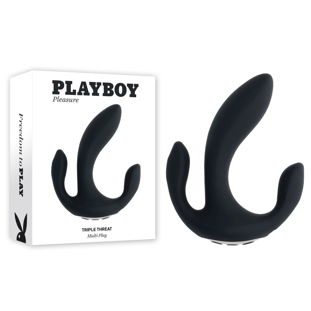 Playboy Pleasure TRIPLE THREAT - Black USB Rechargeable Triple Probe Vibrator – Sex toys NZ by Naughtyhut. Discreet delivery nationwide.