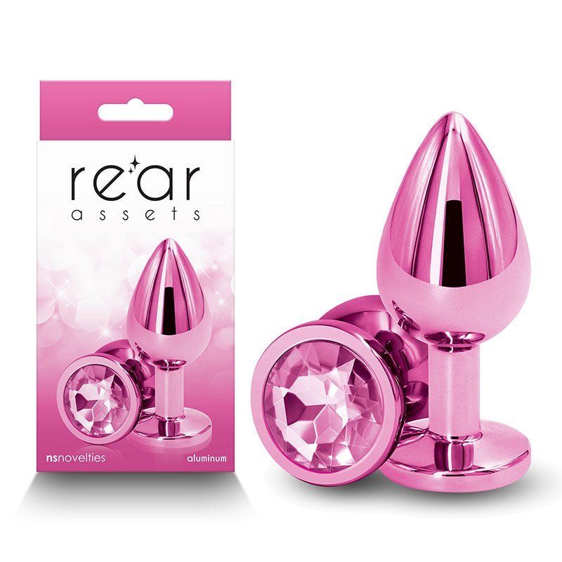 Rear Assets - Medium - Pink - Pink 8.2 cm Medium Metal Butt Plug with Pink Round Gem Base – Sex toys NZ by Naughtyhut. Discreet delivery nationwide.
