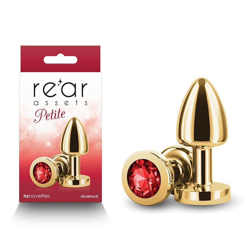 Rear Assets Petite - Gold with Red Gem - Gold 6 cm Metal Butt Plug with Red Round Gem Base – Sex toys NZ by Naughtyhut. Discreet delivery nationwide.