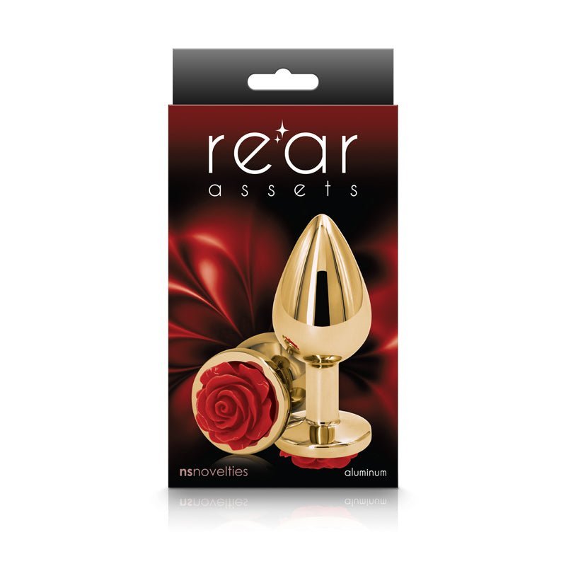 Rear Assets Rose - Medium - Gold 8.9 cm Metal Butt Plug with Red Rose Base – Sex toys NZ by Naughtyhut. Discreet delivery nationwide.
