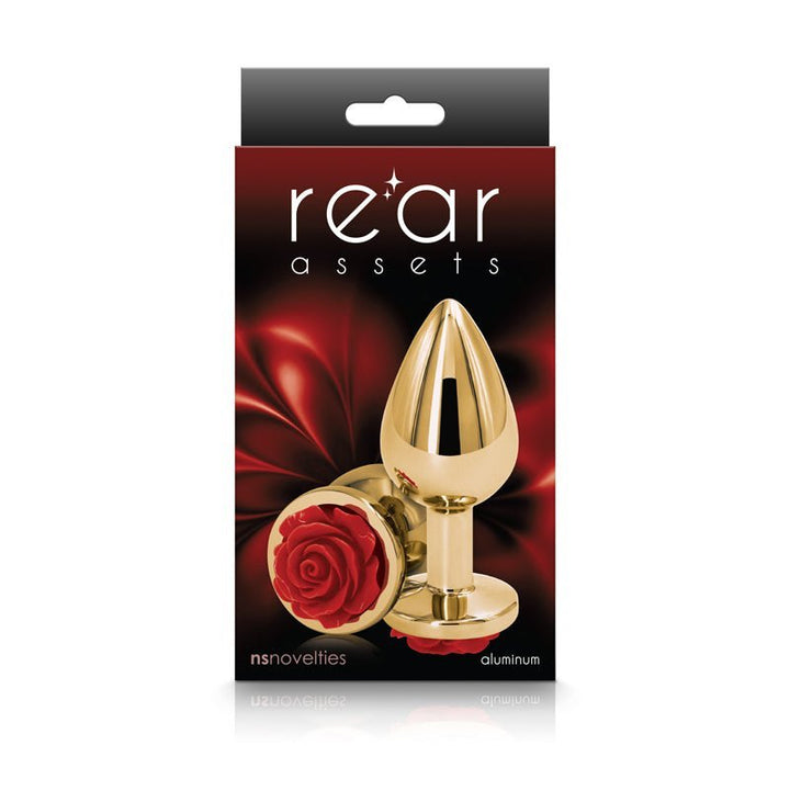 Rear Assets Rose - Medium - Gold 8.9 cm Metal Butt Plug with Red Rose Base – Sex toys NZ by Naughtyhut. Discreet delivery nationwide.