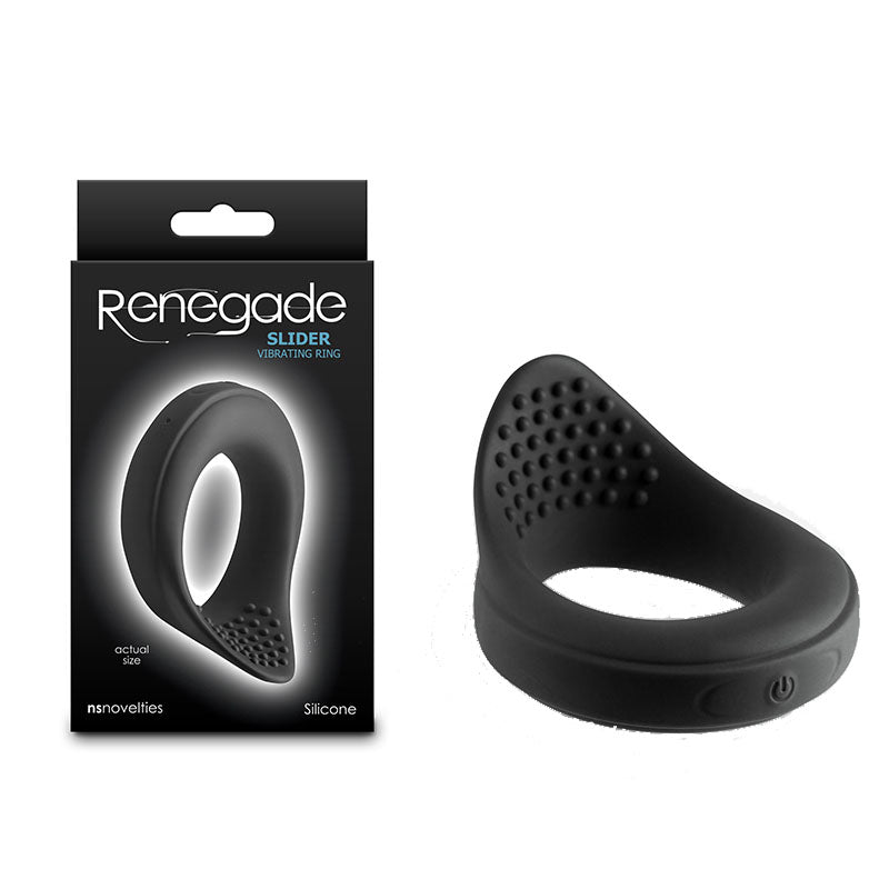 Renegade Slider - Black - Black USB Rechargeable Vibrating Cock Ring – Sex toys NZ by Naughtyhut. Discreet delivery nationwide.