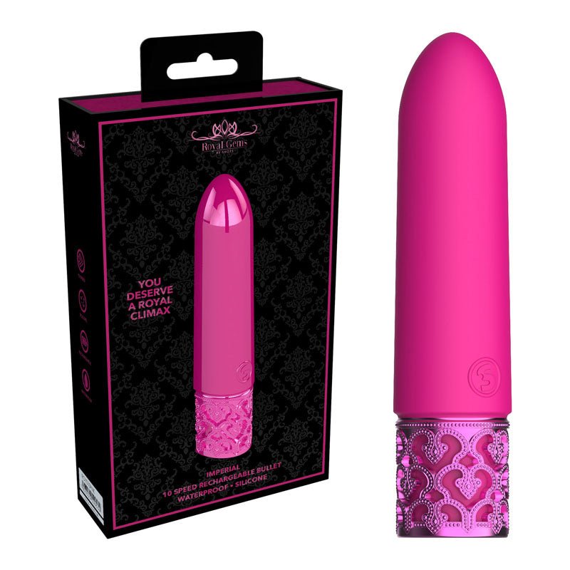 ROYAL GEMS Imperial - Silicone Rechargeable Bullet - Pink 10 cm USB Rechargeable Bullet – Sex toys NZ by Naughtyhut. Discreet delivery nationwide.