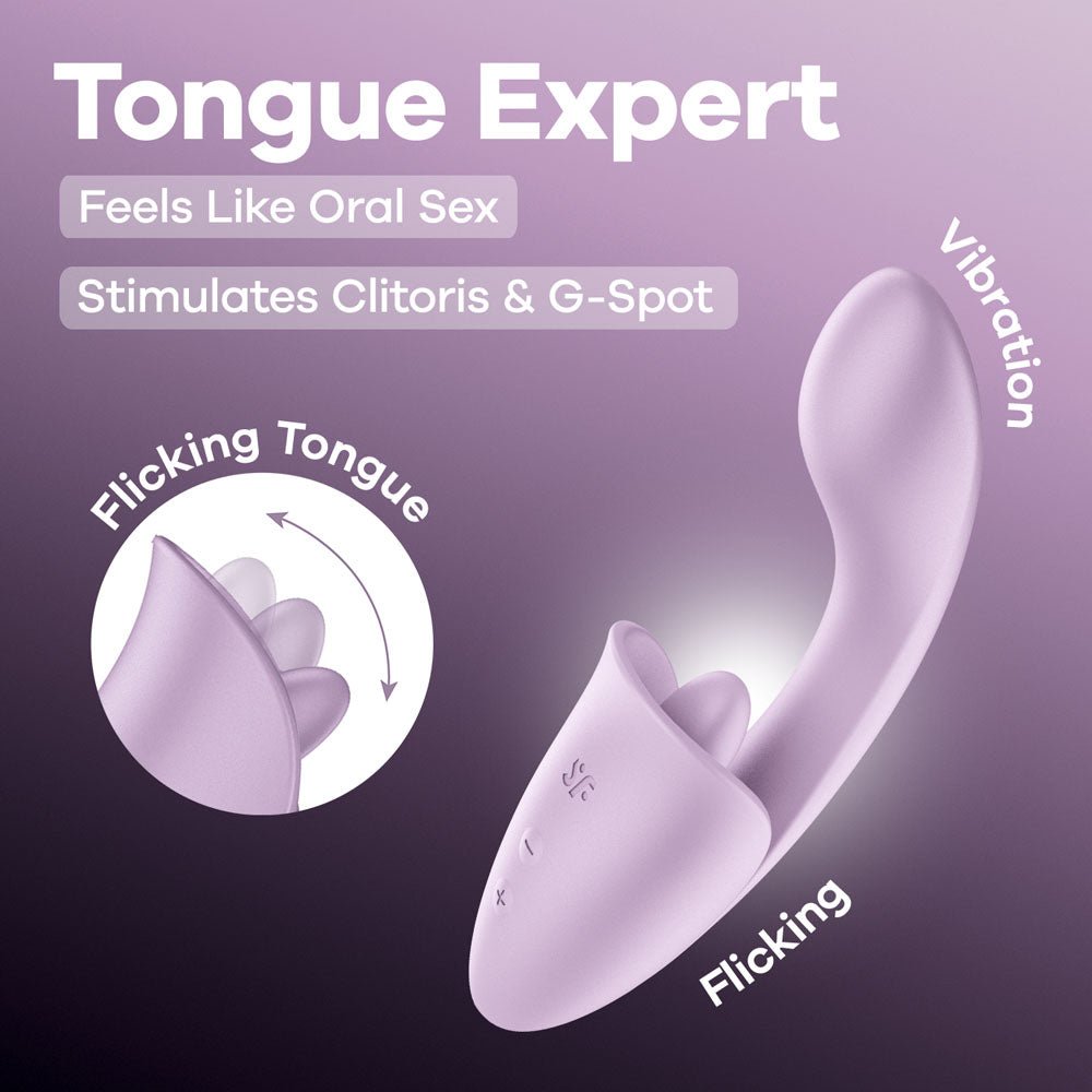 Satisfyer Tongue Expert - Violet 18 cm USB Rechargeable Vibrator with Flicking Clit Stimulator – Sex toys NZ by Naughtyhut. Discreet delivery nationwide.