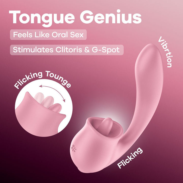 Satisfyer Tongue Genius - Pink USB Rechargeable Vibrator with Flicking Clit Stimulator – Sex toys NZ by Naughtyhut. Discreet delivery nationwide.