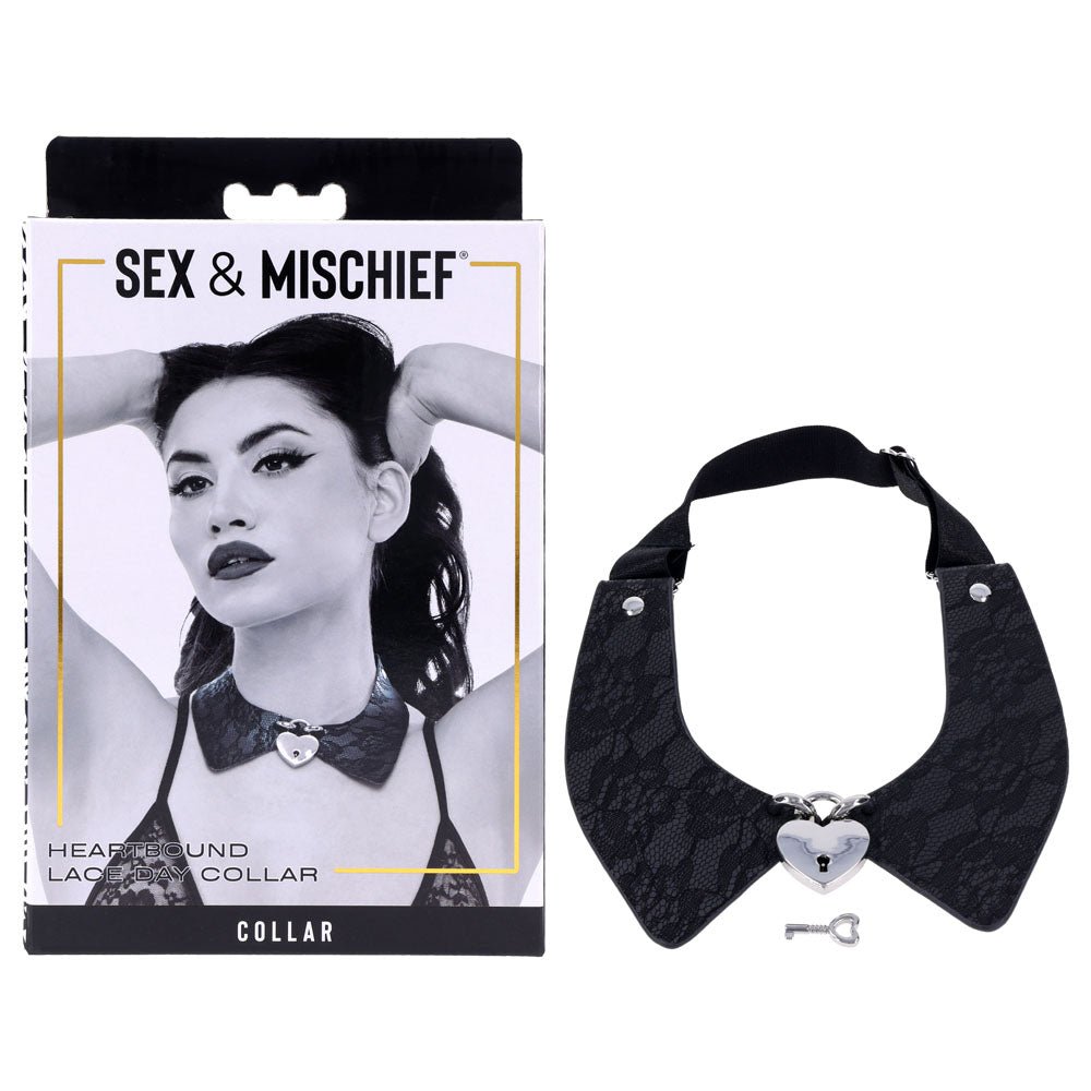 Sex & Mischief Heartbound Lace Day Collar - Black Submission Collar – Sex toys NZ by Naughtyhut. Discreet delivery nationwide.