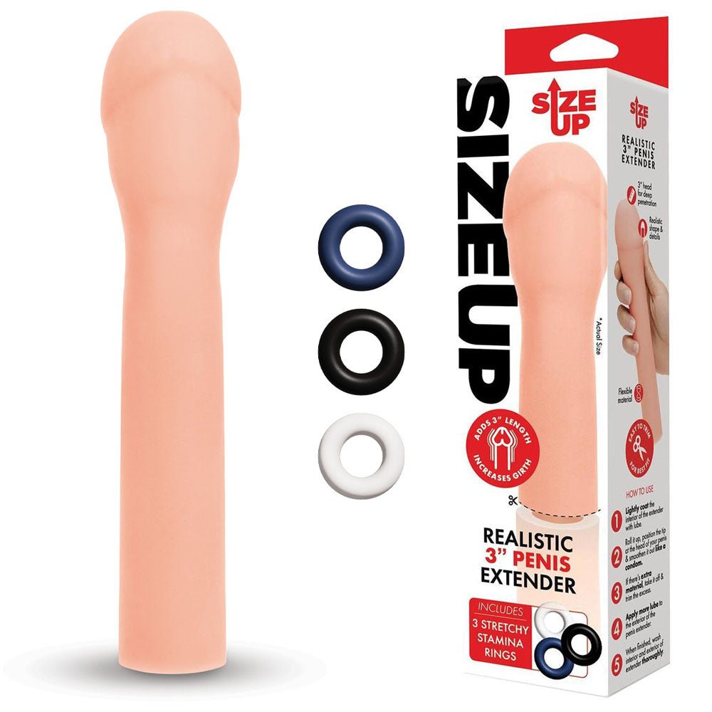 Size Up Realistic 3'' Penis Extender - Flesh 7.6 cm (3'') Penis Extension Sleeve – Sex toys NZ by Naughtyhut. Discreet delivery nationwide.