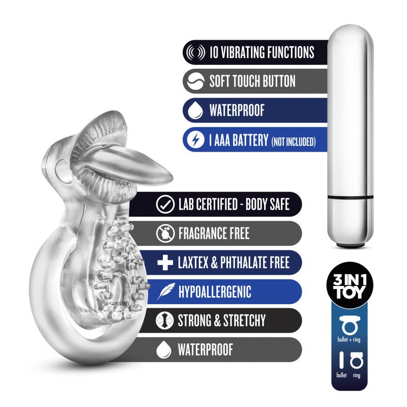 Buy Stay Hard 10 - Function Vibrating Tongue Ring - Clear Vibrating Cock & Ball Ring – Naughtyhut NZ sex toys online. Discreet delivery & top brands.