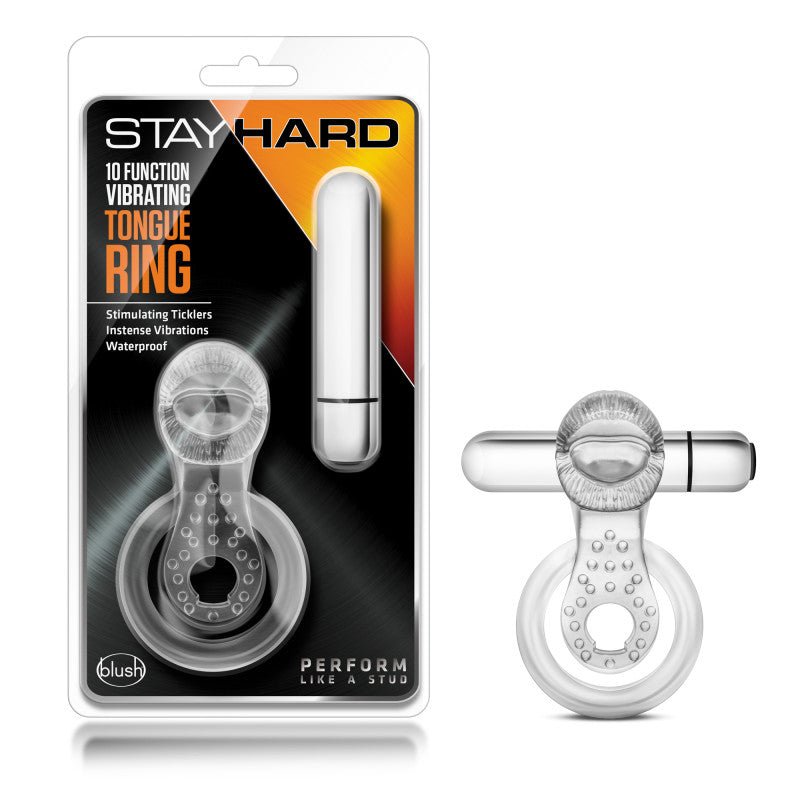Buy Stay Hard 10 - Function Vibrating Tongue Ring - Clear Vibrating Cock & Ball Ring – Naughtyhut NZ sex toys online. Discreet delivery & top brands.