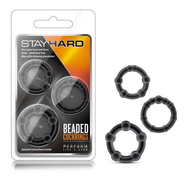 Stay Hard Beaded Cockrings - Black Cock Rings - Set of 3 Sizes – Sex toys NZ by Naughtyhut. Discreet delivery nationwide.