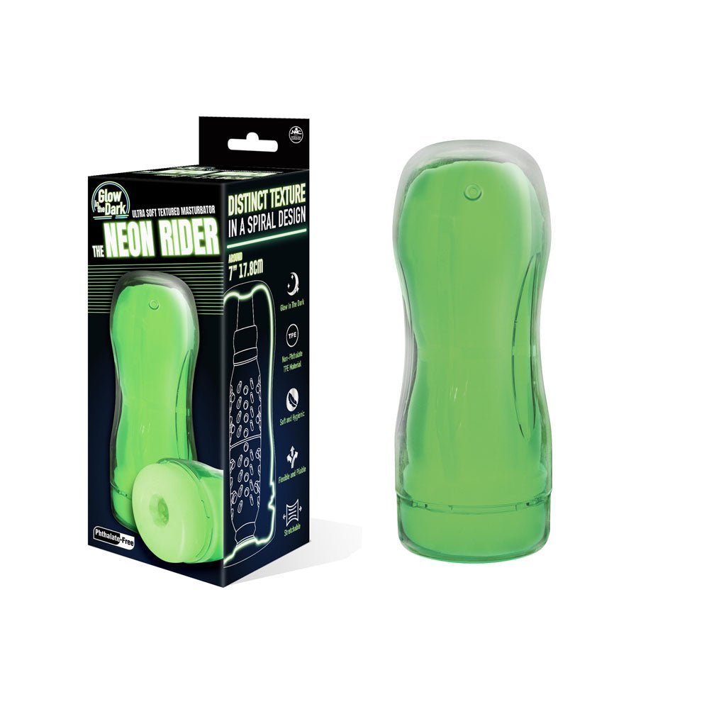 The Neon Rider - Glow in Dark 17.8 cm Stroker – Sex toys NZ by Naughtyhut. Discreet delivery nationwide.