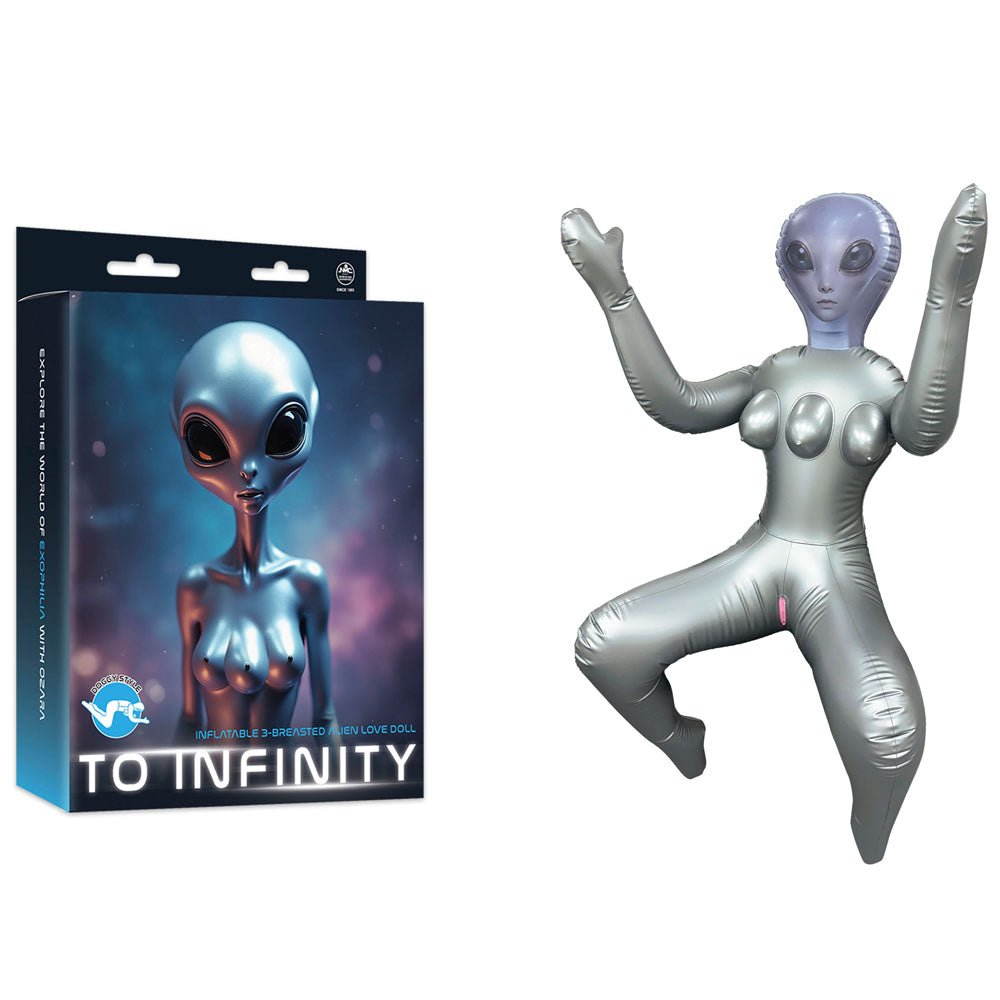To Infinity - Silver Inflatable Squatting Alien Love Doll – Sex toys NZ by Naughtyhut. Discreet delivery nationwide.
