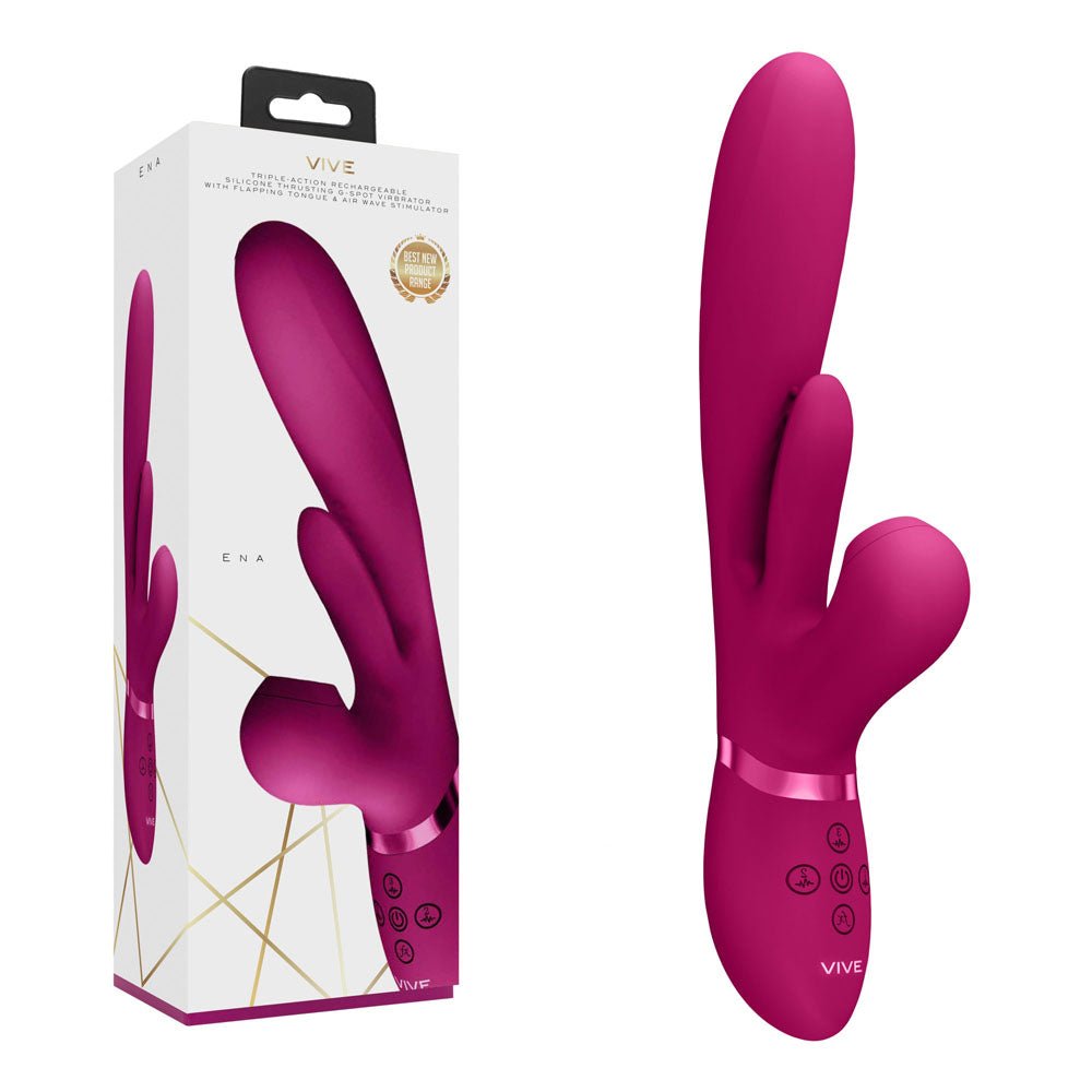 VIVE Ena - Pink - Pink 25 cm USB Rechargeable Thrusting Vibrator with Air Wave Stimulator – Sex toys NZ by Naughtyhut. Discreet delivery nationwide.