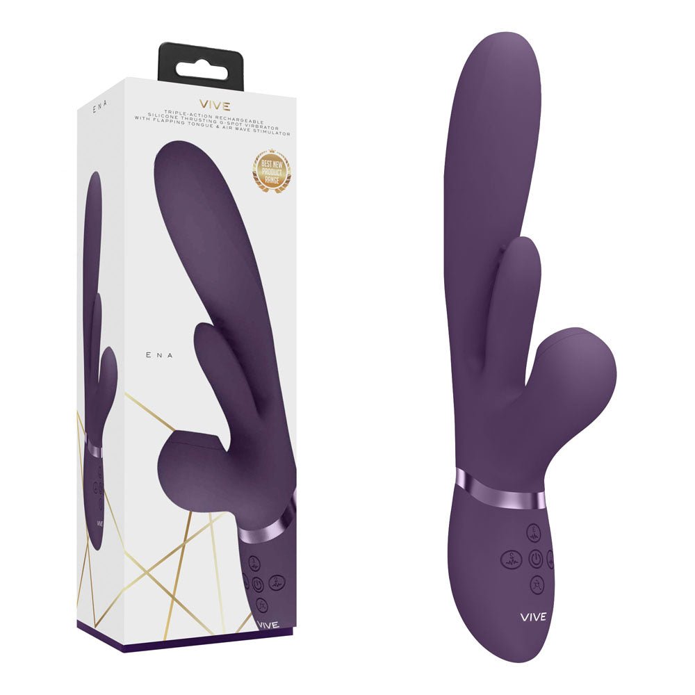 VIVE Ena - Purple - Purple 25 cm USB Rechargeable Thrusting Vibrator with Air Wave Stimulator – Sex toys NZ by Naughtyhut. Discreet delivery nationwide.