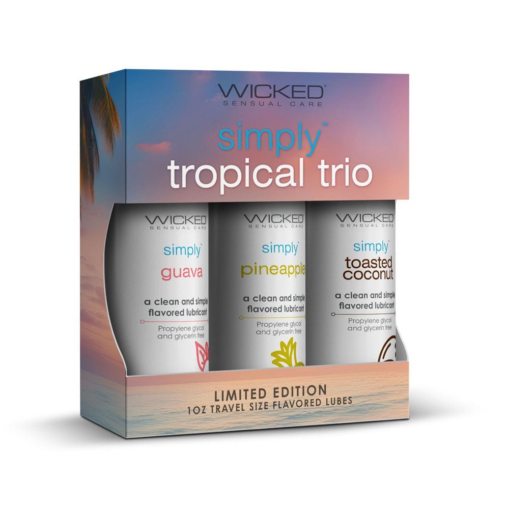 Wicked Simply Tropical Trio - Flavoured Water Based Lubricants - Set of 3 x 30 ml Bottles – Sex toys NZ by Naughtyhut. Discreet delivery nationwide.