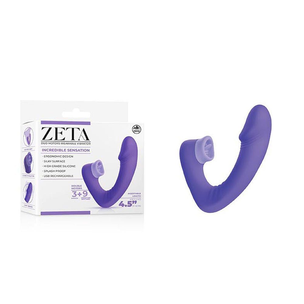 Zeta Duo Motor Wearable Vibrator - Purple 11.4 cm USB Rechargeable Vibrator with Flicking Clitoral Stimulator – Sex toys NZ by Naughtyhut. Discreet delivery nationwide.