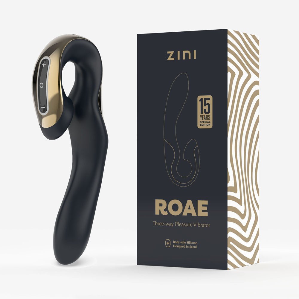 Zini Roae Special Edition - Black/Gold - Black/Gold 19.5 cm USB Rechargeable Vibrator – Sex toys NZ by Naughtyhut. Discreet delivery nationwide.