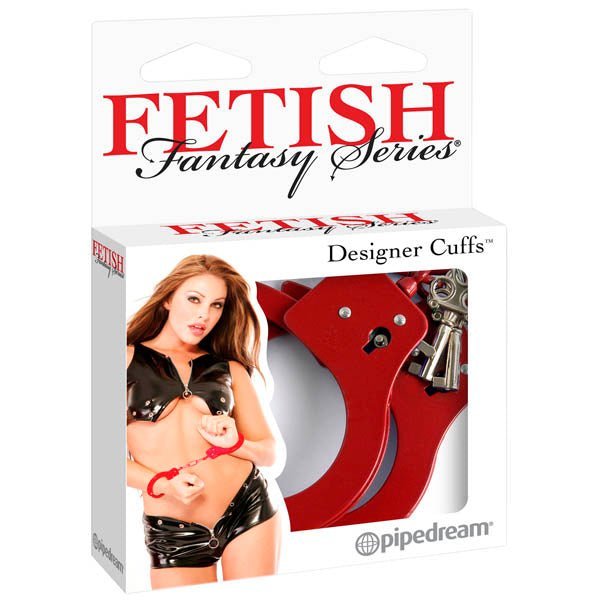 Fetish Fantasy beginner-friendly bondage handcuffs in red with key lock — body-safe BDSM restraints, discreet NZ delivery from Naughty Hut Aotearoa.
