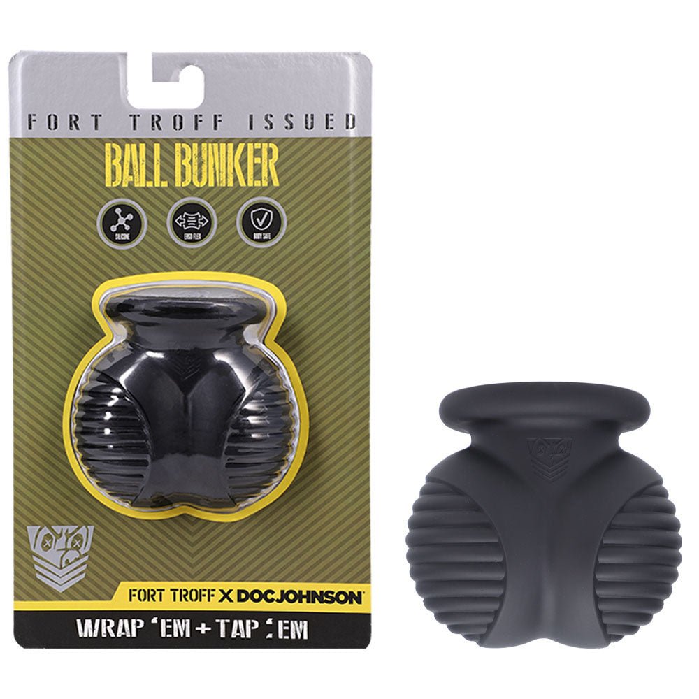 Fort Troff Ball Bunker silicone ball stretcher in black — beginner-friendly body-safe CBT gear, discreet NZ delivery from Naughty Hut Aotearoa.