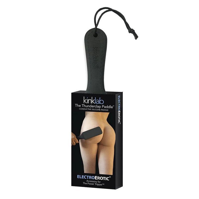 KinkLab Thunderclap paddle e-stim accessory in black — body-safe electro sex device, discreet NZ delivery from Naughty Hut Aotearoa.