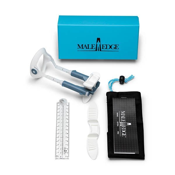 MaleEdge Basic Penis Enlarger Kit NZ — clinical traction extender in blue carry case, body-safe materials.