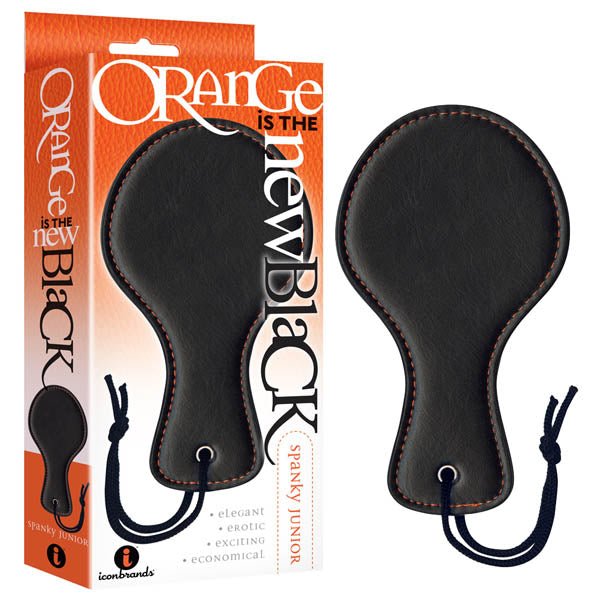 Orange Is The New Black Spanky Junior beginner spanking paddle in black — body-safe BDSM impact toy, discreet NZ delivery from Naughty Hut Aotearoa.