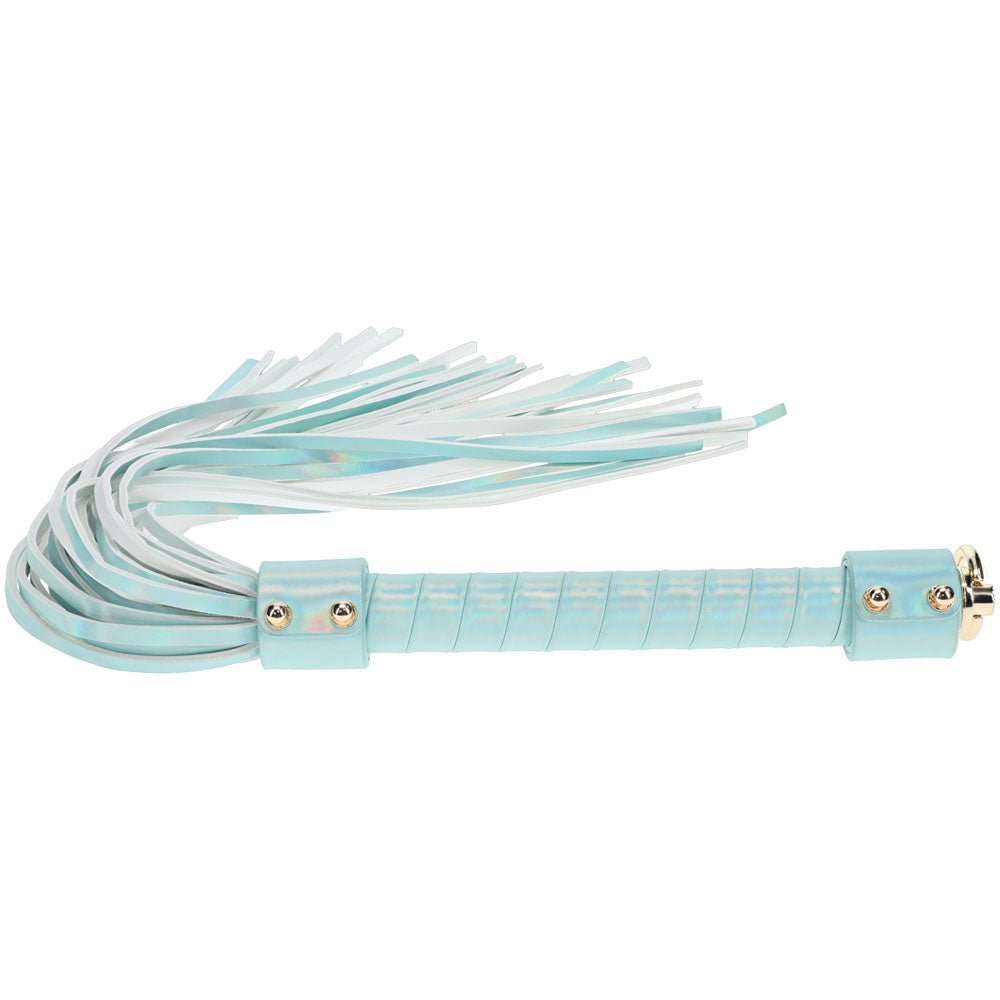 OUCH! Paris suede flogger in baby blue — soft beginner-friendly body-safe BDSM flogger, discreet NZ delivery from Naughty Hut Aotearoa.