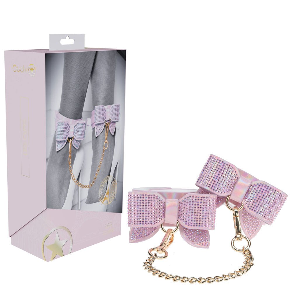 OUCH! Paris leg cuff restraints in soft pink — beginner-friendly body-safe ankle restraints, discreet NZ delivery from Naughty Hut Aotearoa.