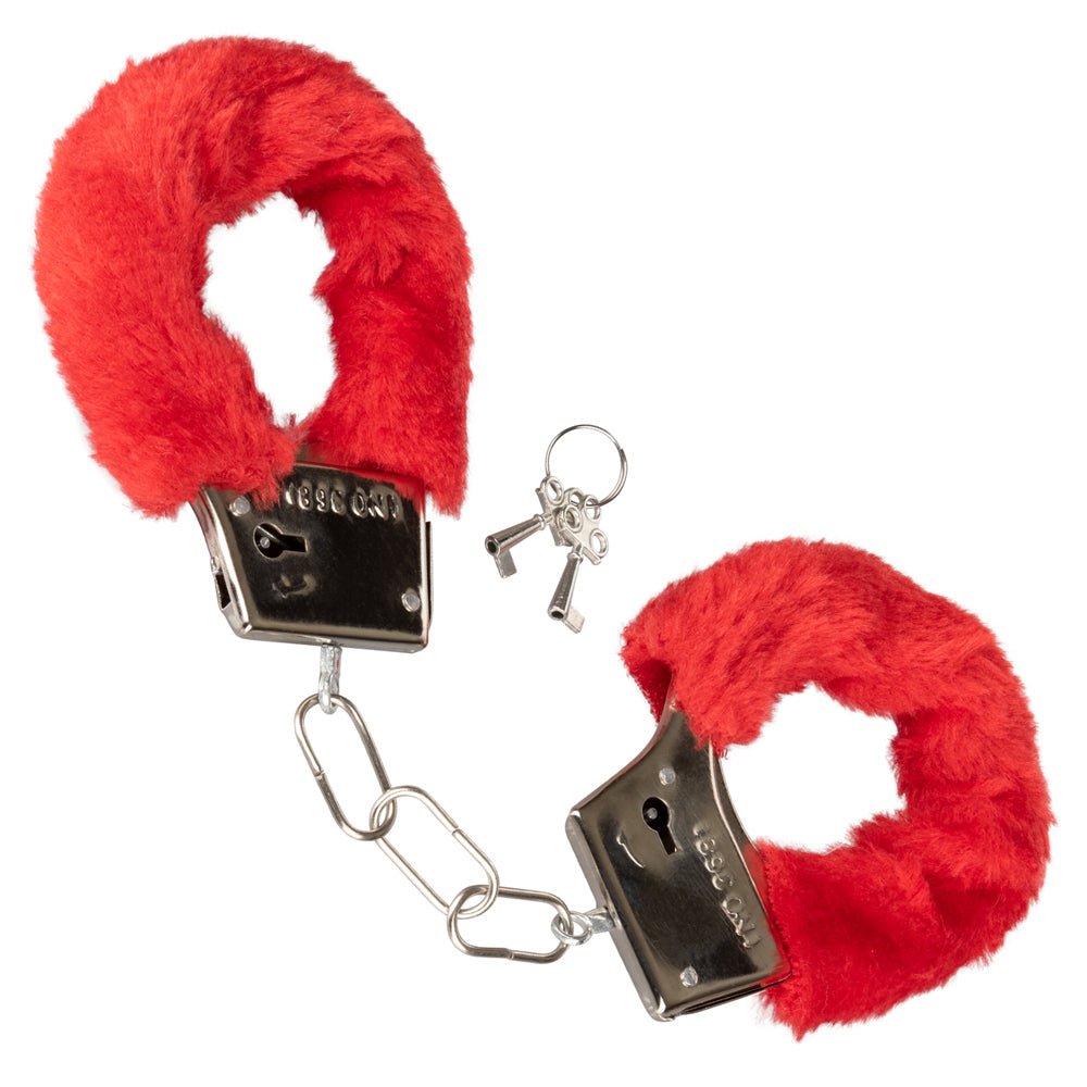 Playful Furry Cuffs in soft faux fur — classic beginner-friendly body-safe wrist restraints, discreet NZ delivery from Naughty Hut Aotearoa.