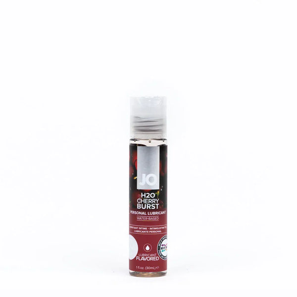JO H2O Cherry Burst flavoured lubricant, 30 ml bottle with a dark red cherry-print label