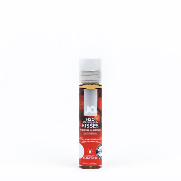 JO H2O Strawberry Kisses flavoured lubricant, 30 ml bottle with a red strawberry label