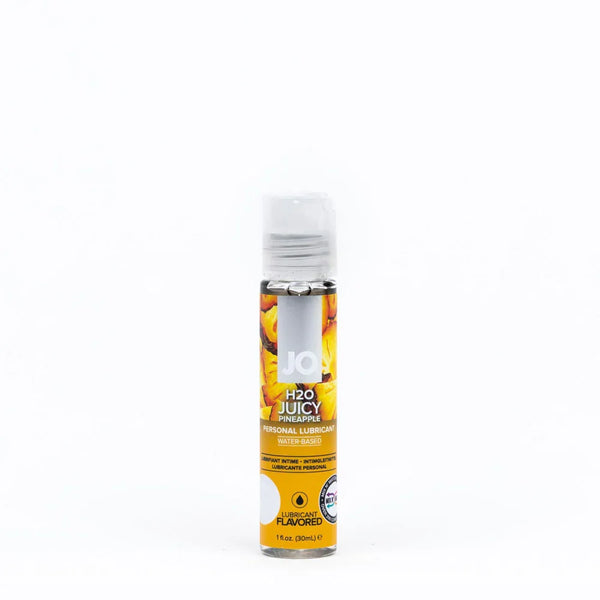 JO H2O Juicy Pineapple flavoured lubricant, 30 ml bottle with a yellow pineapple label