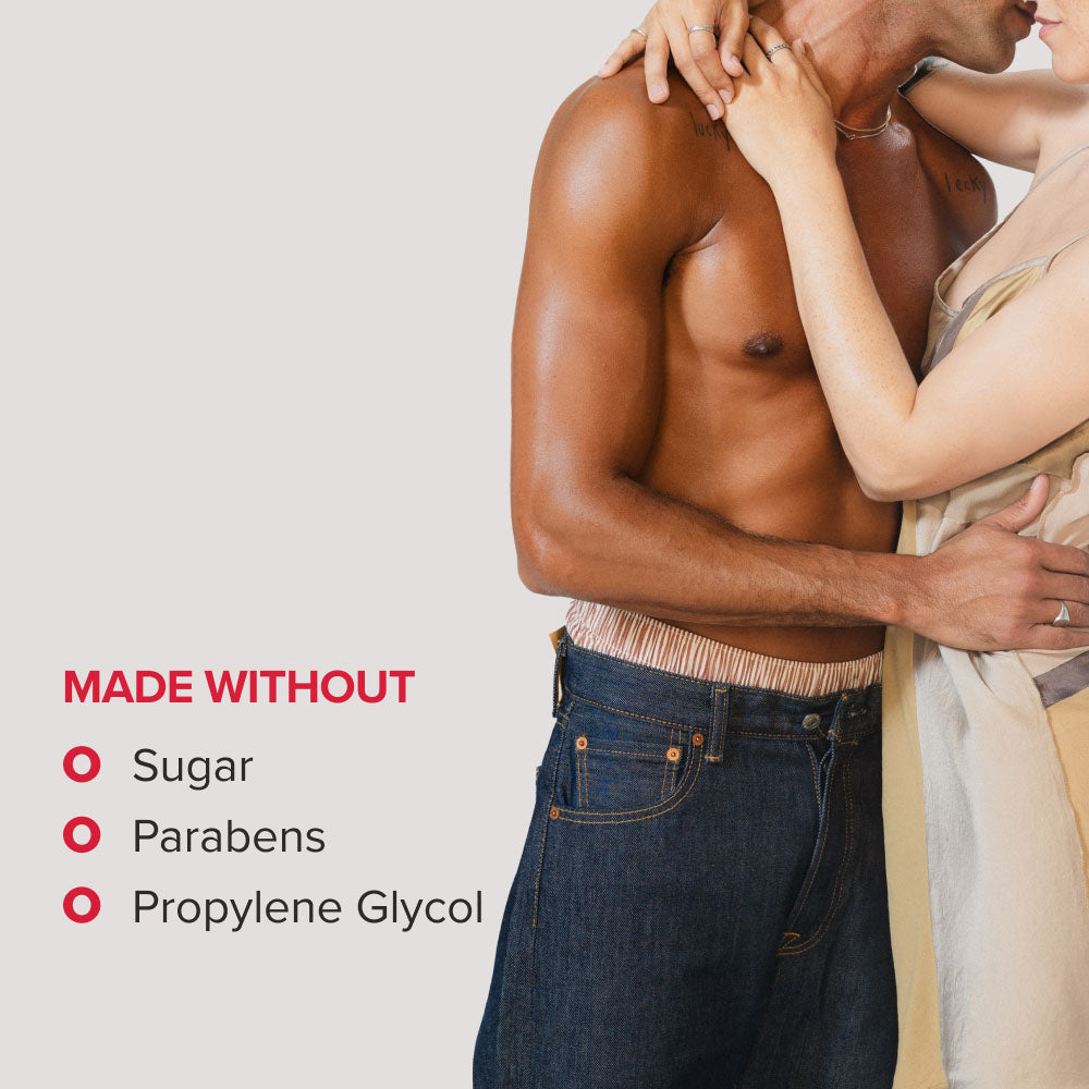 Made Without panel, no sugar, parabens or propylene glycol, beside a couple embracing