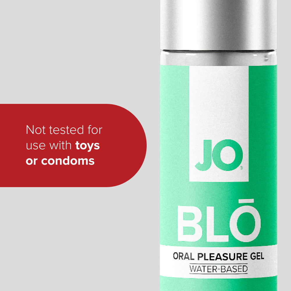 Close-up of the BLO Watermelon label, noting it is not tested with toys or condoms