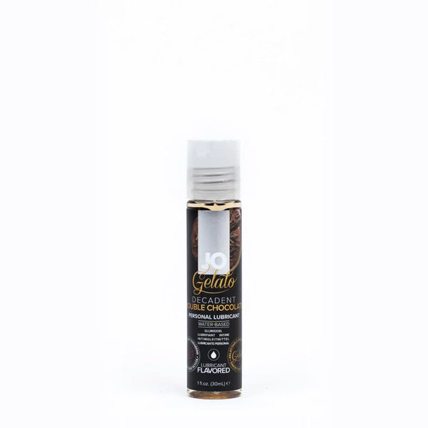 JO Gelato Decadent Double Chocolate lubricant, 30 ml bottle with a dark chocolate label