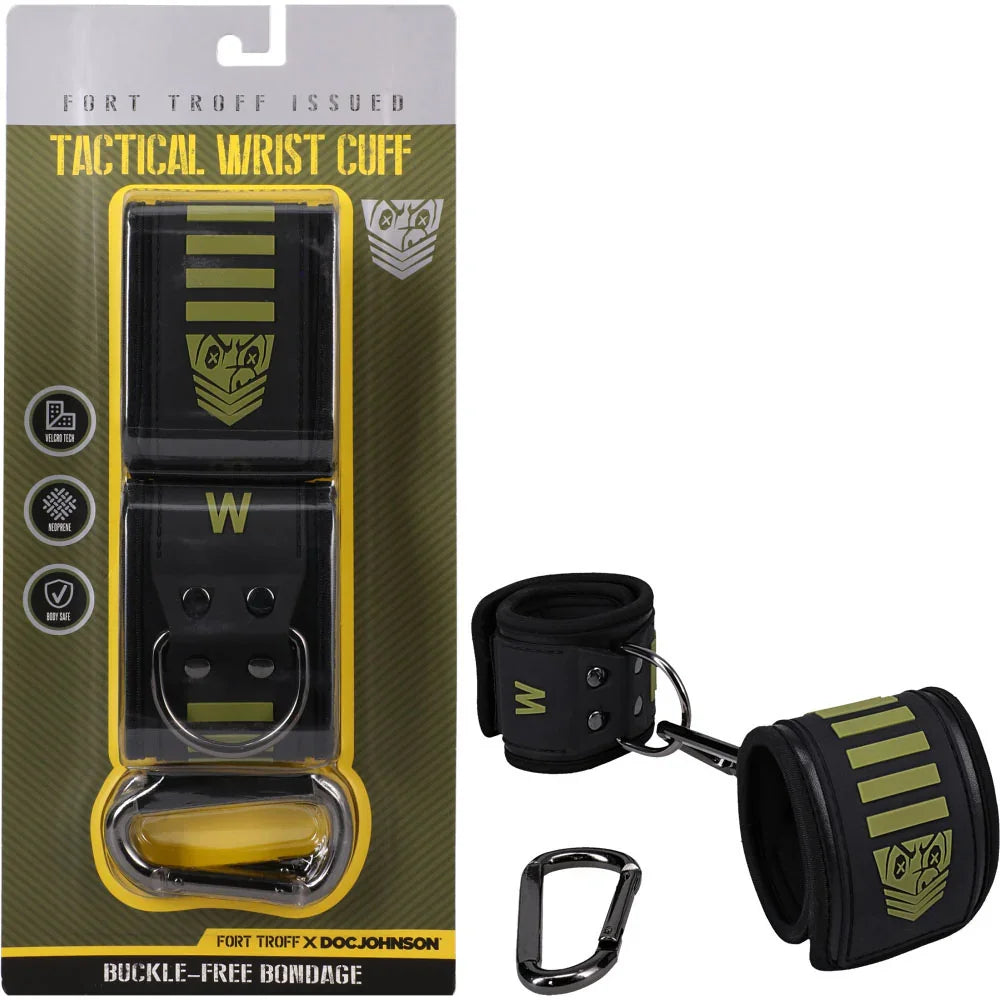 Doc Johnson Fort Troff Tactical Velcro Wrist Cuffs, Black/Green