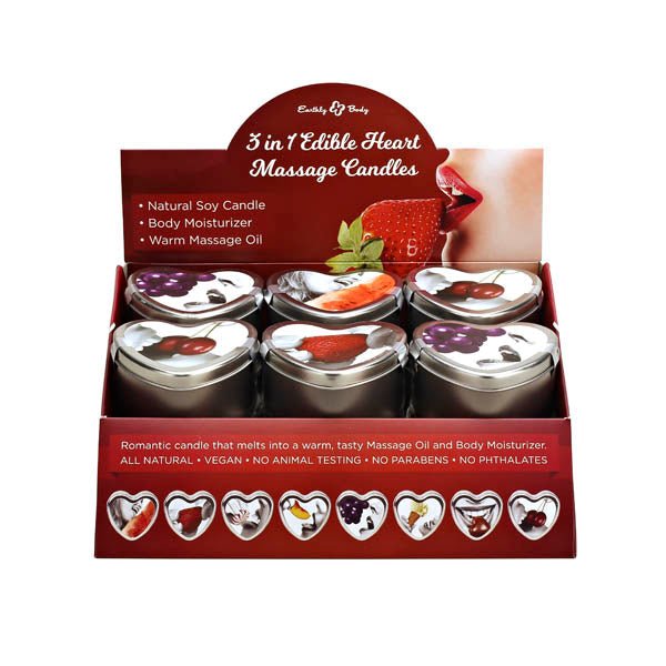 3 in 1 Edible Heart Massage Candles - Flavoured Massage Candles - Counter Display of 12 – Sex toys NZ by Naughtyhut. Discreet delivery nationwide.