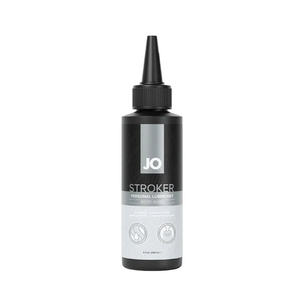 JO Stroker water-based lubricant, 120 ml black bottle with a pointed twist-open nozzle